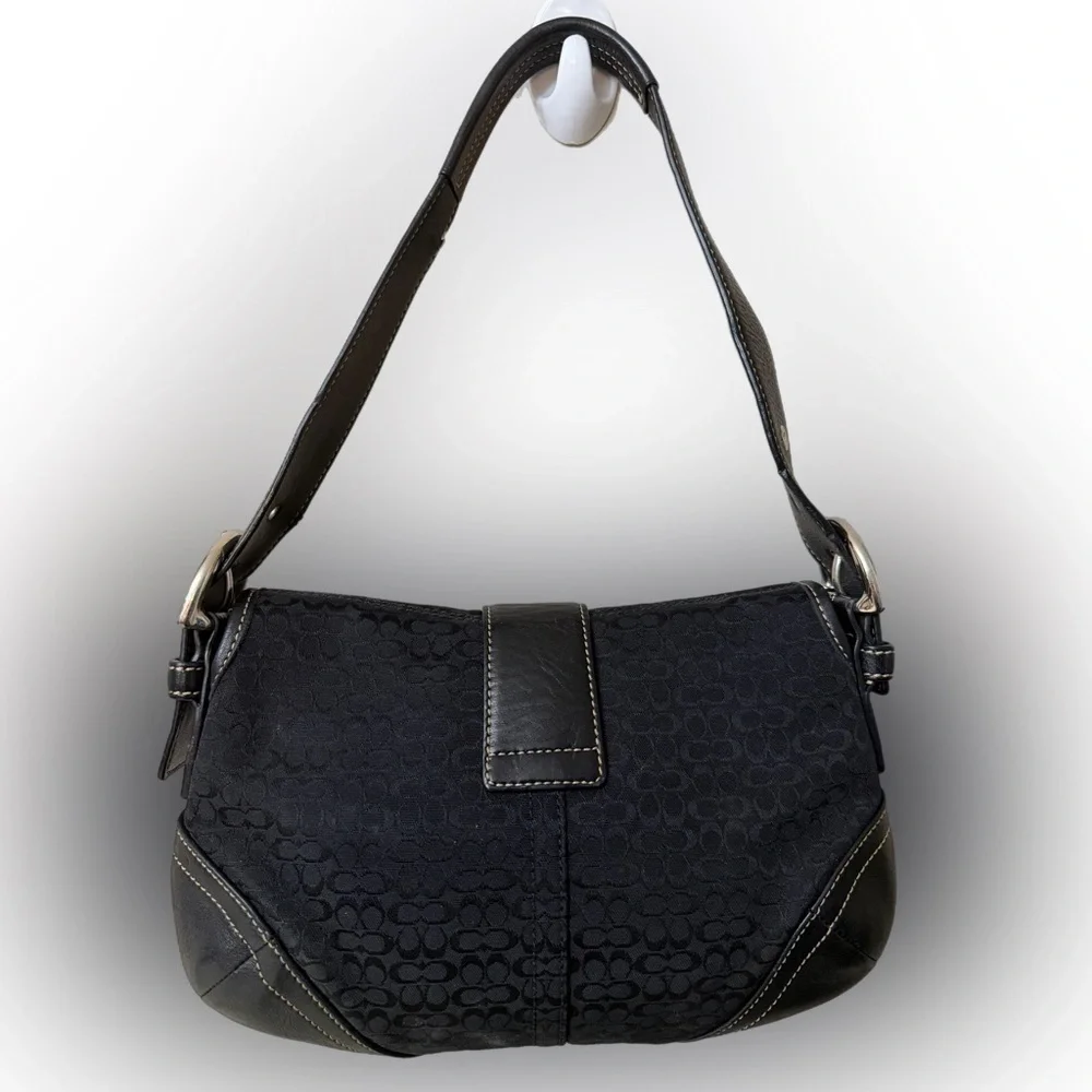 VTG Coach 6818 Soho Demi Shoulder Bag Black Signature C Jacquard Canvas Leather